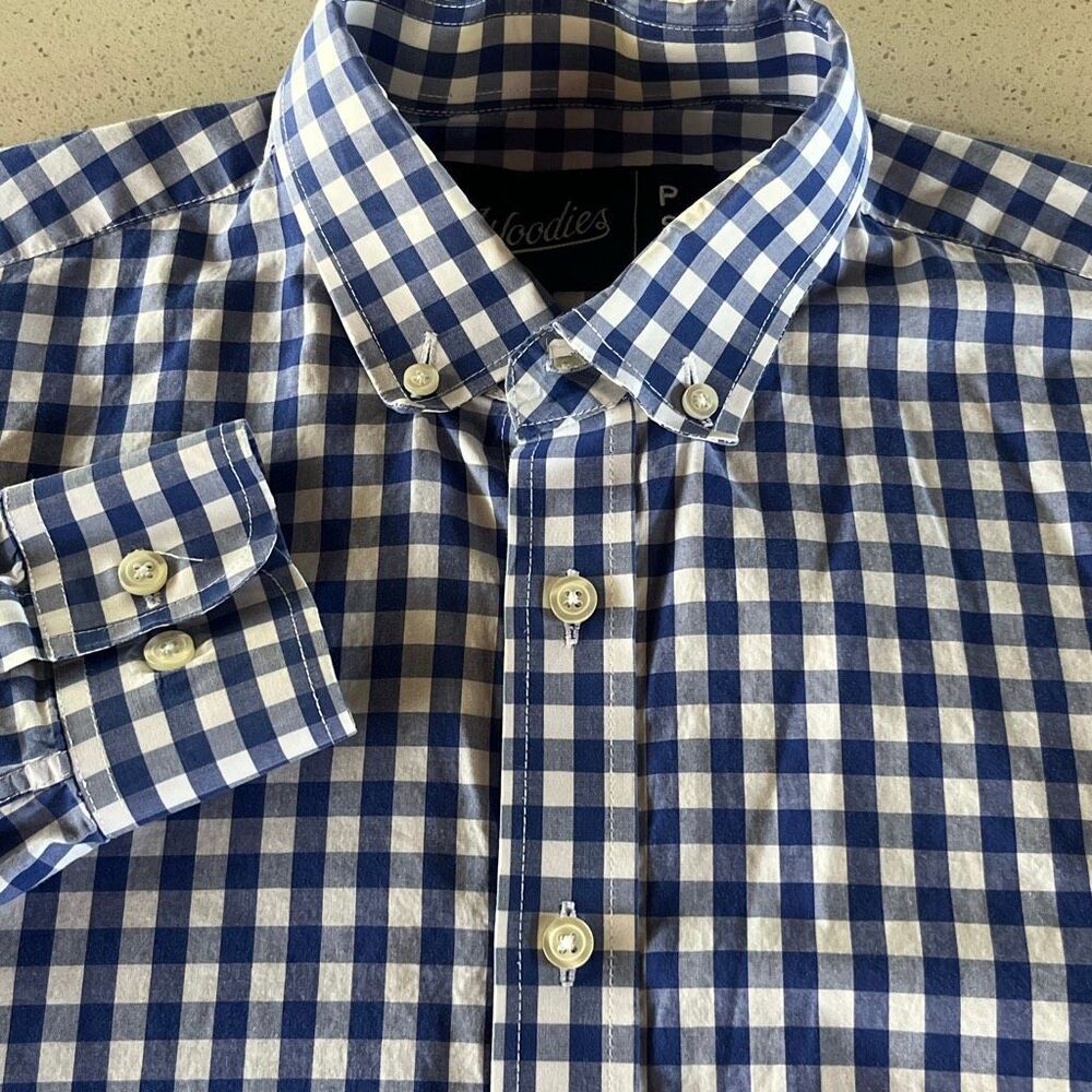 Woodies Blue Gingham Check Button Down Size Small